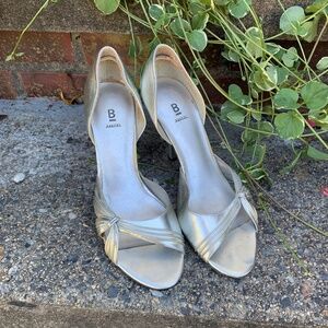 Silver open toe pump